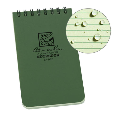 Rite In The Rain Top Spiral Notebook 3 x 5" - Green